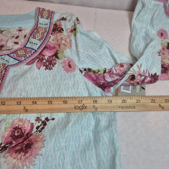 John Mark Women's Size S Floral Print Embroidered and Beaded Tunic Blue Pink 53 - Picture 12 of 14